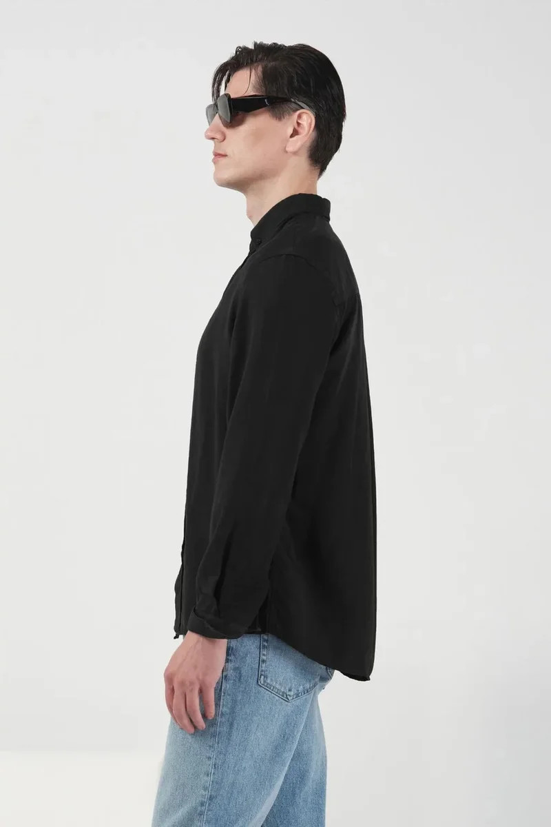 Giesto Black GIESTO Regular Fit Button-Up Long Sleeve Tencel Shirt for Men | Best Price UAE
