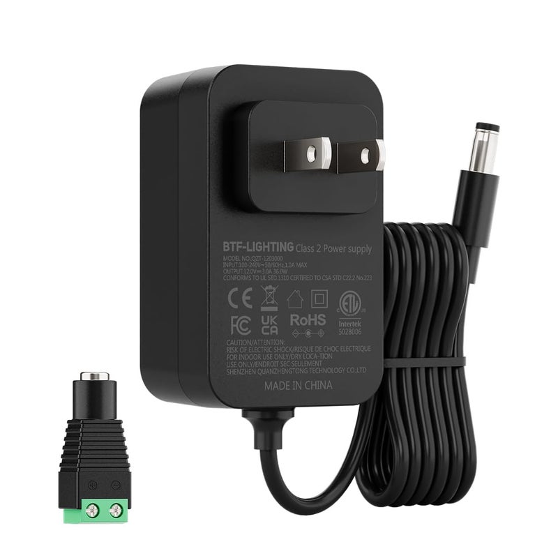 BTF-LIGHTING محول طاقة BTF-LIGHTING 12V 3A 36W مدرج ETL 100-240V AC إلى 12V DC، مزود طاقة من الفئة 2، جاك 5.5x2.1mm للإضاءة LED ذات الجهد المنخفض، CCTV، جهاز التوجيه، الإلكترونيات - Image 1