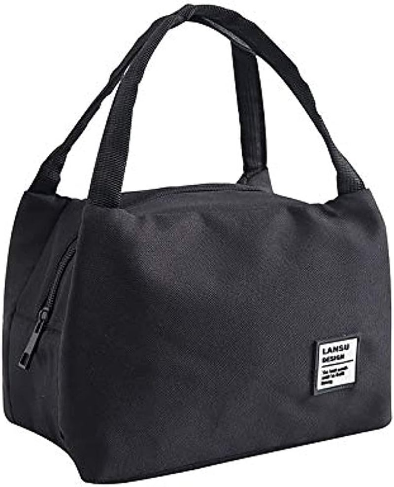 Sanbo Lunch Bags Portable Lunch Box Large Reusable Insulated Thermal Capacity Picnic Bags Office Work Solid Color Food Case Food Handbags Men Women (black)