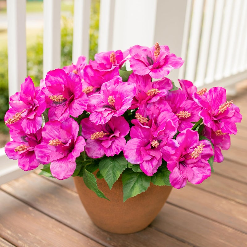 HyeFlora Artificial Hibiscus Flowers for Outdoors Faux Plant Spring Decor, 4 Bundles Fake Tropical Flowers UV Resistant Realistic Outdoor Silk Flower for Outside Planter Porch Patio Garden Window Home - Image 5