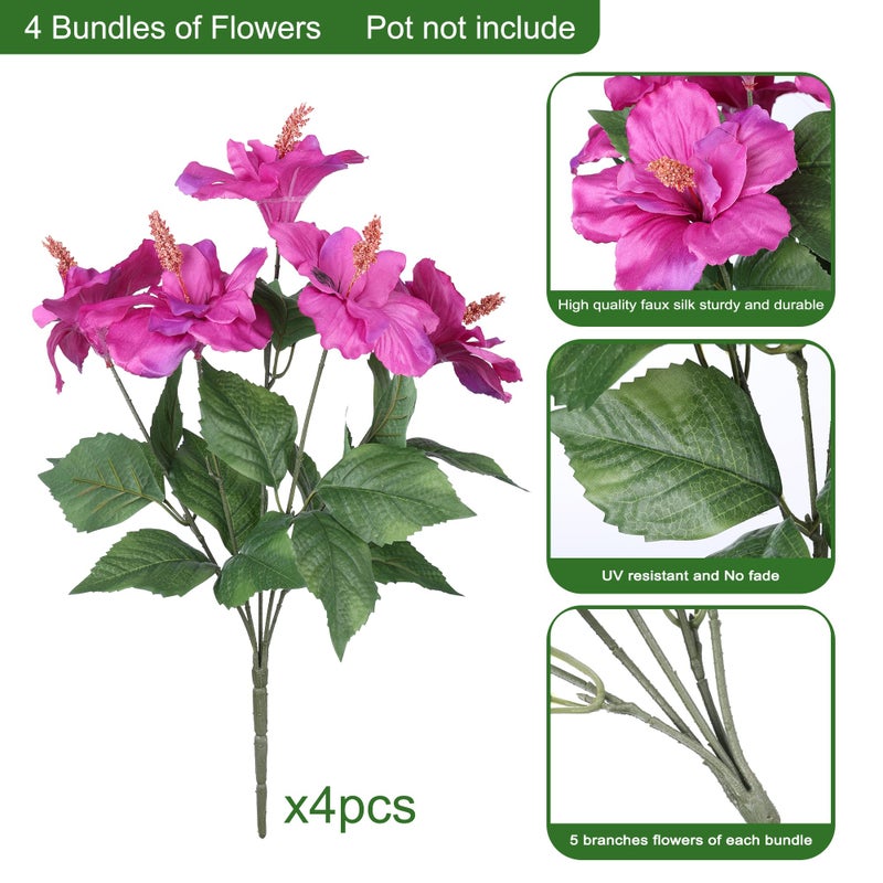 HyeFlora Artificial Hibiscus Flowers for Outdoors Faux Plant Spring Decor, 4 Bundles Fake Tropical Flowers UV Resistant Realistic Outdoor Silk Flower for Outside Planter Porch Patio Garden Window Home - Image 4