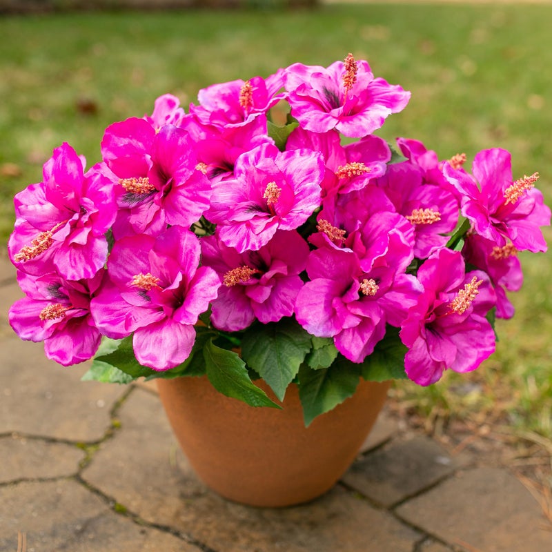HyeFlora Artificial Hibiscus Flowers for Outdoors Faux Plant Spring Decor, 4 Bundles Fake Tropical Flowers UV Resistant Realistic Outdoor Silk Flower for Outside Planter Porch Patio Garden Window Home - Image 2