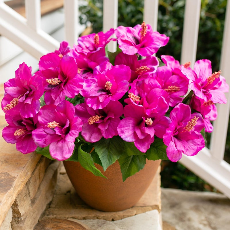 HyeFlora Artificial Hibiscus Flowers for Outdoors Faux Plant Spring Decor, 4 Bundles Fake Tropical Flowers UV Resistant Realistic Outdoor Silk Flower for Outside Planter Porch Patio Garden Window Home - Image 1