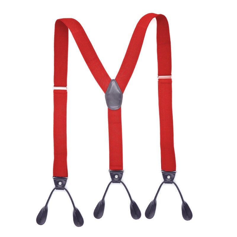 Mens Casual Y-Back Suspenders Elastic Adjustable Red Red