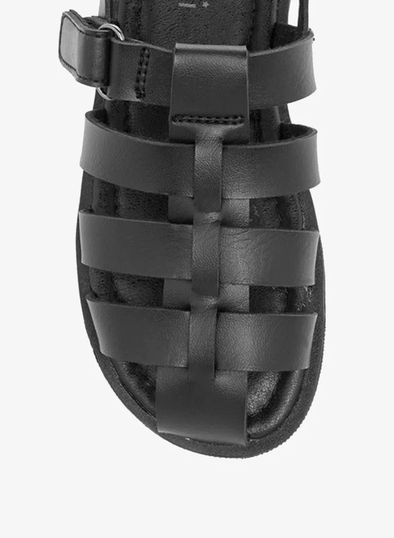 Mister Duchini Boys Solid Cage Sandals with Hook and Loop Closure