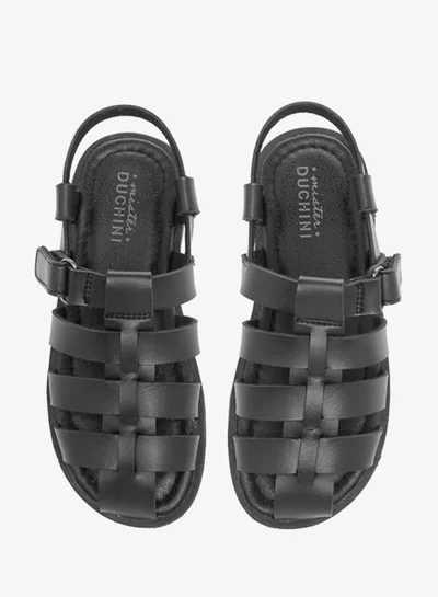 Mister Duchini Boys Solid Cage Sandals with Hook and Loop Closure