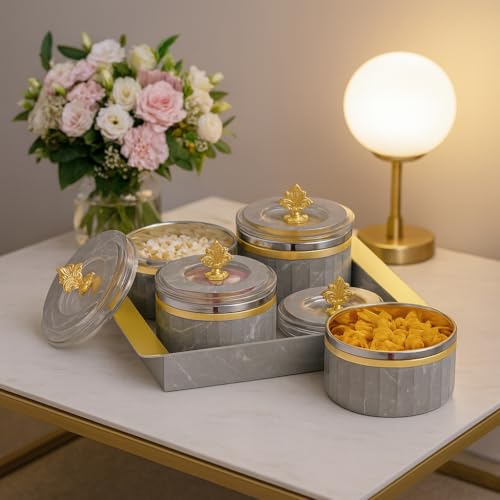 Nabhya Jupiter Multipurpose Dry Fruit Air Tight Storage Container With Inner Steel Bowl & Serving Tray for Home & Kitchen 500ml (Brown, Set of 4) - Image 2