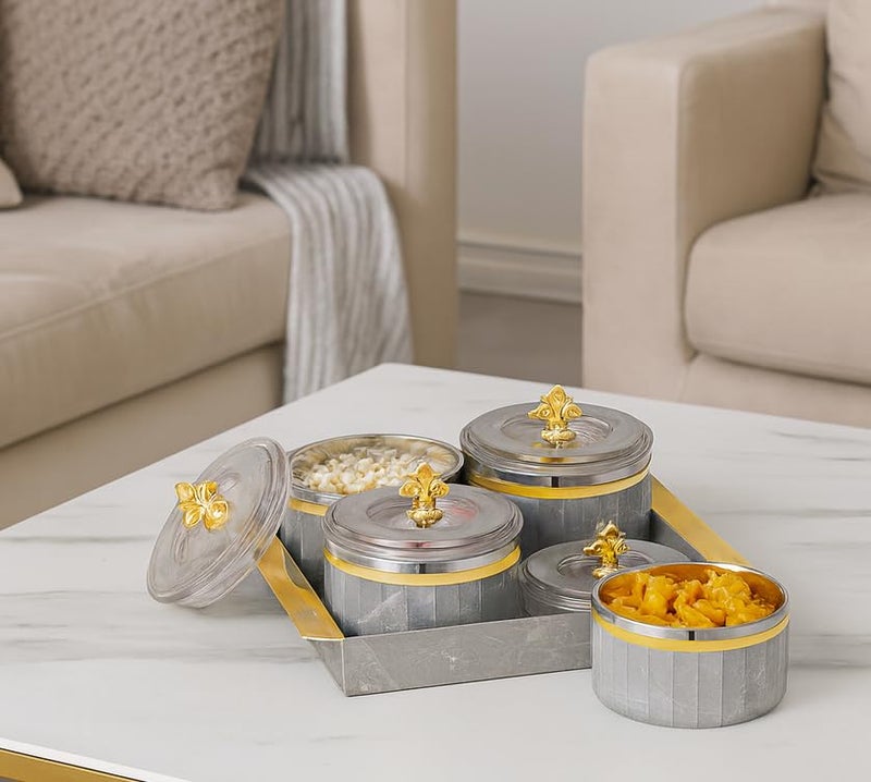 Nabhya Jupiter Multipurpose Dry Fruit Air Tight Storage Container With Inner Steel Bowl & Serving Tray for Home & Kitchen 500ml (Brown, Set of 4) - Image 3