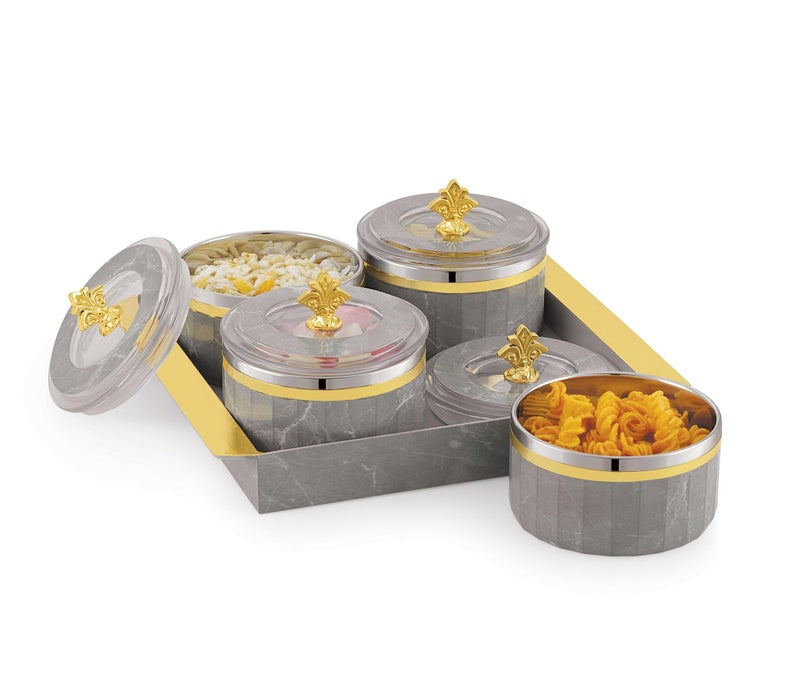 Nabhya Jupiter Multipurpose Dry Fruit Air Tight Storage Container With Inner Steel Bowl & Serving Tray for Home & Kitchen 500ml (Brown, Set of 4) - Image 1