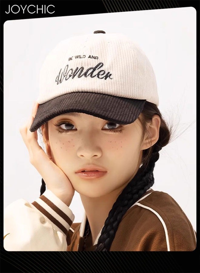 Joychic قبعة بيسبول دافئة للنساء والرجال خريف شتاء مطرزة بحروف تصميم مقبب منسوجة إصدار كوري متعددة الاستخدامات قبعة عادية قابلة للتعديل باللون الأسود + البيج - Image 1