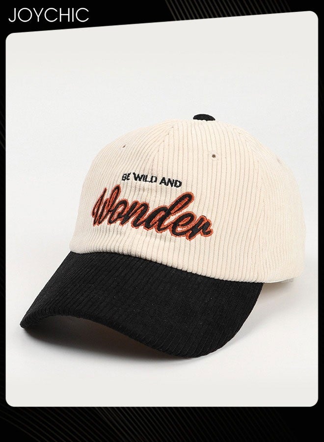 Joychic قبعة بيسبول دافئة للنساء والرجال خريف شتاء مطرزة بحروف تصميم مقبب منسوجة إصدار كوري متعددة الاستخدامات قبعة عادية قابلة للتعديل باللون الأسود + البيج - Image 2