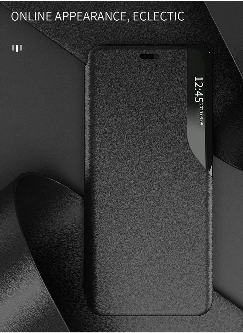 Smart View Mirror Window Leather Texture Flip Auto Sleep Wake Phone Case Cover For OnePlus 11R 5G 2023 Black