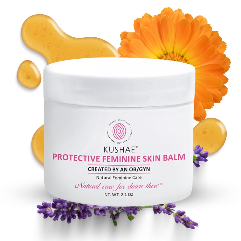 Kushae Protective Feminine Skin Balm, Refreshing & Soothing Vulva Moisturizer for Feminine Dryness, Menopausal Dryness, Fragrance-Free Vulva Care Products, 2.1 oz - Image 1