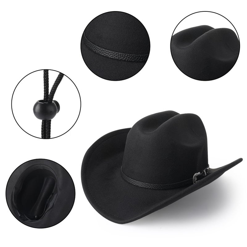 ZhouBoat 7Pcs Cowboy Costume Outfit for Men Women, Black Western Cowboy Hat Hat Bands Cowgirl Leather Necklace Belt Glasses Bandana Set for Halloween Party Cosplay (Black Western Hat) - Image 5