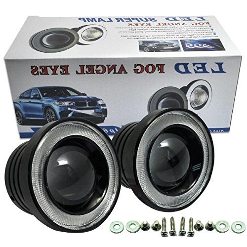 Kqiang 2PCS Car Angel Eye Fog Light: 2.5" Round COB LED Fog Light - White Angel Eye Projector with Halo Rings,Universal Vehicle DRL Daytime Driving Light Fog Lamp Bulbs (White) - Image 1