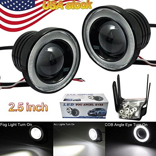 Kqiang 2PCS Car Angel Eye Fog Light: 2.5" Round COB LED Fog Light - White Angel Eye Projector with Halo Rings,Universal Vehicle DRL Daytime Driving Light Fog Lamp Bulbs (White) - Image 2