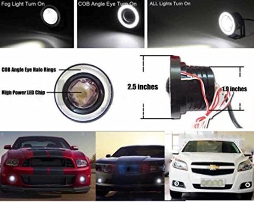 Kqiang 2PCS Car Angel Eye Fog Light: 2.5" Round COB LED Fog Light - White Angel Eye Projector with Halo Rings,Universal Vehicle DRL Daytime Driving Light Fog Lamp Bulbs (White) - Image 5