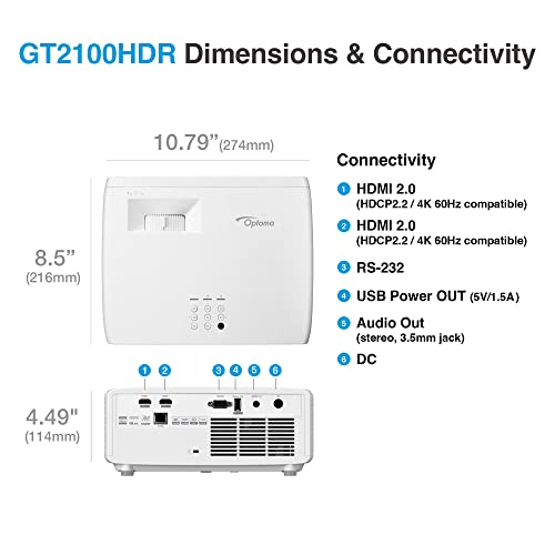 Optoma بروجيكتور ليزر منزلي كامل الوضوح قصير المدى Optoma GT2100HDR - Image 3