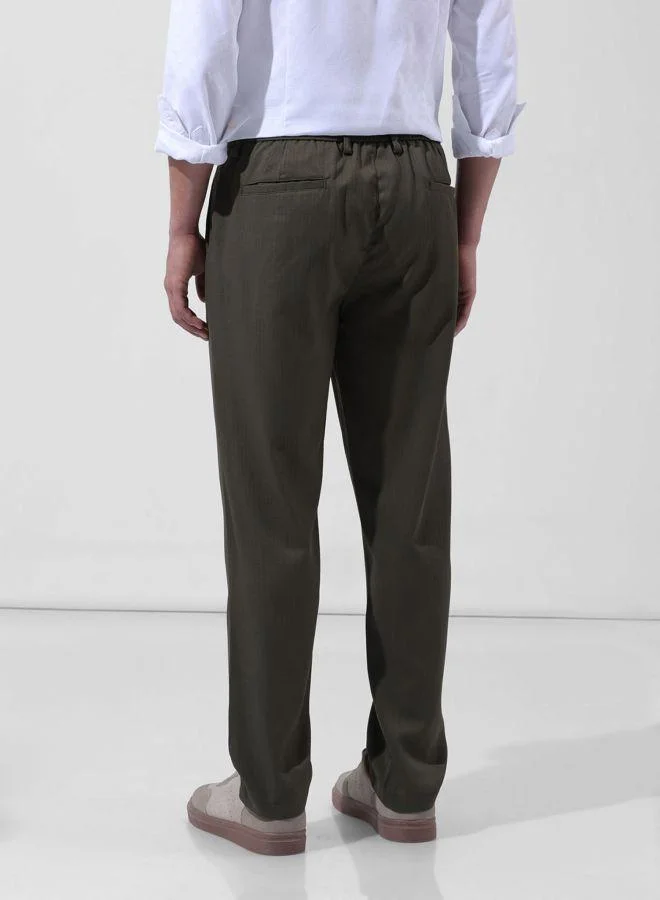 The Indian Garage Co Men Regular Fit Solid Cross Pocket Mid-Rise Trousers