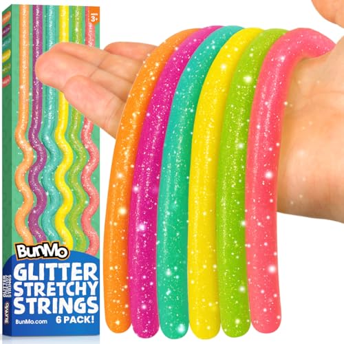 BUNMO Stocking Stuffers for Kids - Stretchy Sensory Strings - Sensory Toys for Kids - Stocking Stuffers for Boys and Girls - Hours of Fun - Glitter - 6 Pack - Image 1