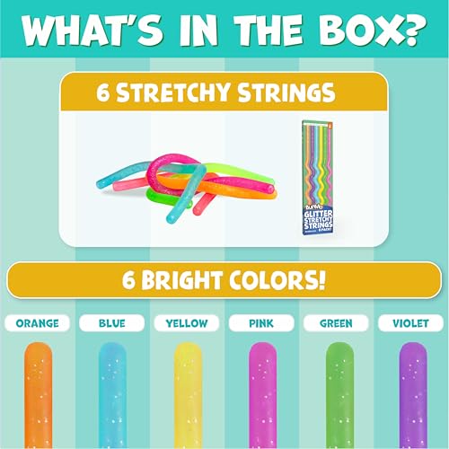 BUNMO Stocking Stuffers for Kids - Stretchy Sensory Strings - Sensory Toys for Kids - Stocking Stuffers for Boys and Girls - Hours of Fun - Glitter - 6 Pack - Image 5