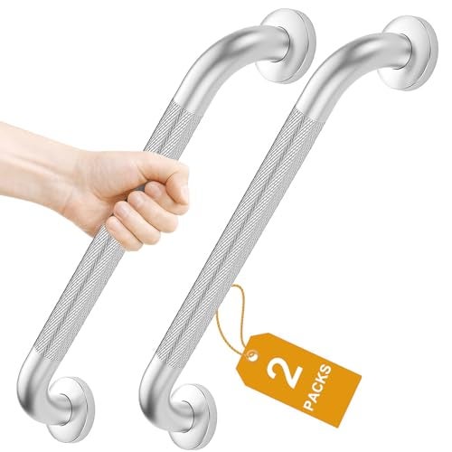 FANHAO 2 Pack Shower Grab Bar, 16 Inch Stainless Steel Bathroom Grab Bar with Anti-Slip Knurled Grip, Heavy Duty Shower Handle Bath Handle, Safety Bars for Elderly or Handicapped (Brushed) - Image 1