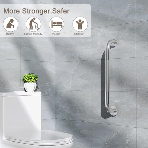 FANHAO 2 Pack Shower Grab Bar, 16 Inch Stainless Steel Bathroom Grab Bar with Anti-Slip Knurled Grip, Heavy Duty Shower Handle Bath Handle, Safety Bars for Elderly or Handicapped (Brushed) - Image 4