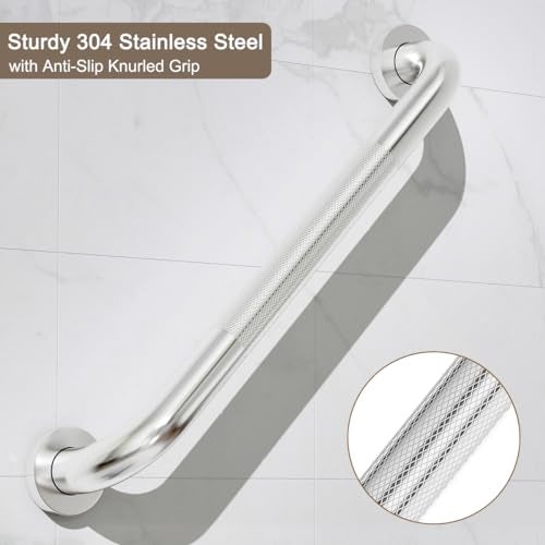 FANHAO 2 Pack Shower Grab Bar, 16 Inch Stainless Steel Bathroom Grab Bar with Anti-Slip Knurled Grip, Heavy Duty Shower Handle Bath Handle, Safety Bars for Elderly or Handicapped (Brushed) - Image 2