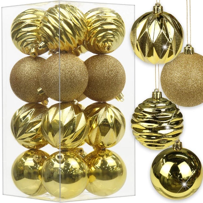 314 CHRISTMAS BALL ORNAMENTS 16 PCS CHRISTMAS TREE DECORATIONS SET SHATTERPROOF LARGE GOLD CHRISTMAS ORNAMENTS BALLS WITH HANGING LOOP FOR HOLIDAY PARTY WREATH TABLETOP XMAS TREE DECOR
