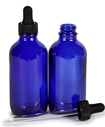 Vivaplex, Cobalt Blue, 4 oz Glass Bottles, with Glass Eye Droppers - 2 pack - Image 1
