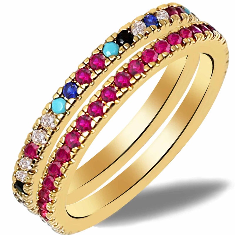 S SUSANN Cubic Zirconia Rings for Women,14k Real Gold-Plated Elegant Stacking Promise Rings for her Personalized Gold Jewelry Gift-SIZE 7 - Image 1