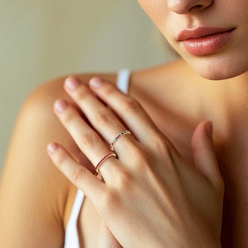S SUSANN Cubic Zirconia Rings for Women,14k Real Gold-Plated Elegant Stacking Promise Rings for her Personalized Gold Jewelry Gift-SIZE 7 - Image 4