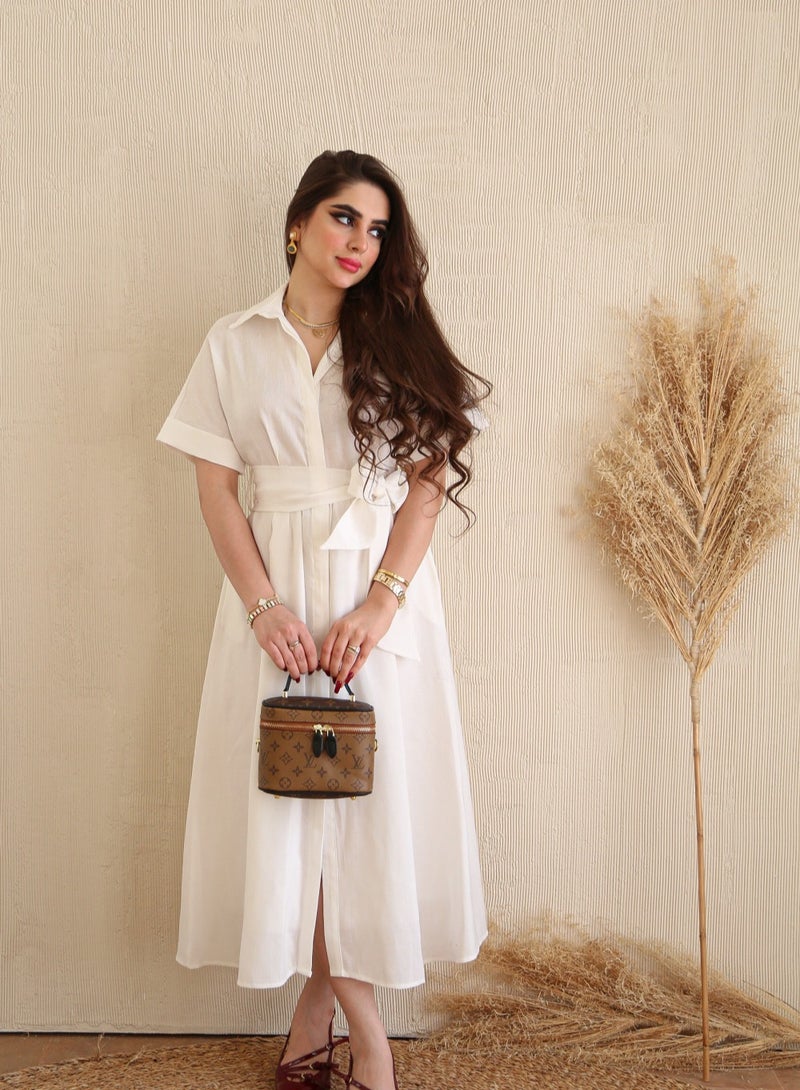 PRASHA White Midi Dress with front buttons - Image 1