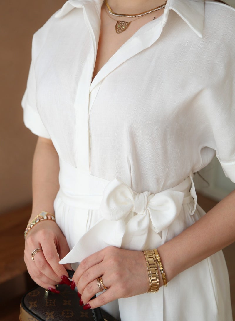 PRASHA White Midi Dress with front buttons - Image 2