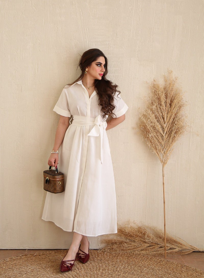 PRASHA White Midi Dress with front buttons - Image 3
