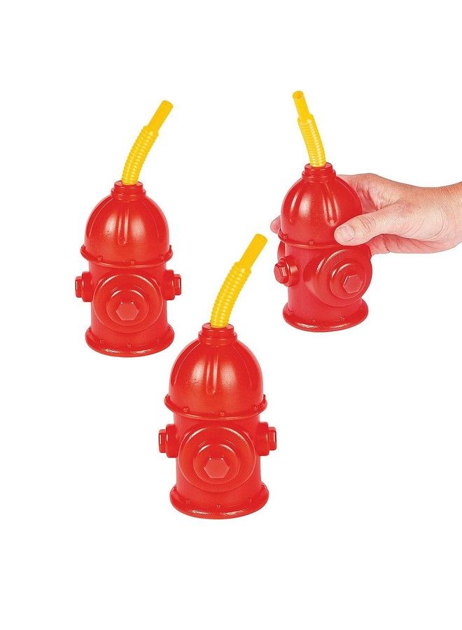 Fun Express Straw Fire Hydrant Cups With Lids (Pack Of 8) Reusable 9 Oz, Red Plastic Fire Truck Party Supplies Cups And Firefighter Birthday Party Favors For Kids - Image 3