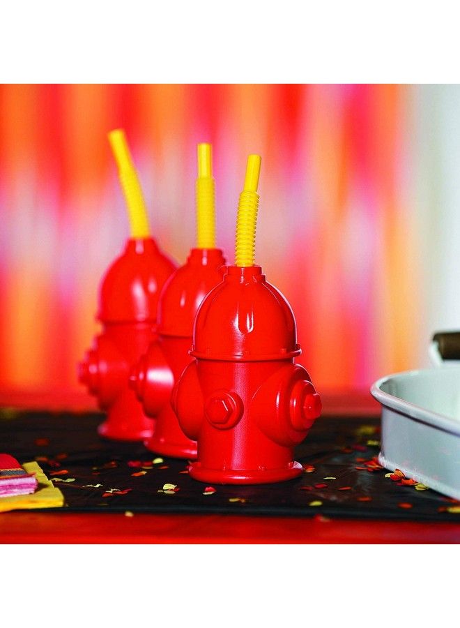 Fun Express Straw Fire Hydrant Cups With Lids (Pack Of 8) Reusable 9 Oz, Red Plastic Fire Truck Party Supplies Cups And Firefighter Birthday Party Favors For Kids - Image 4
