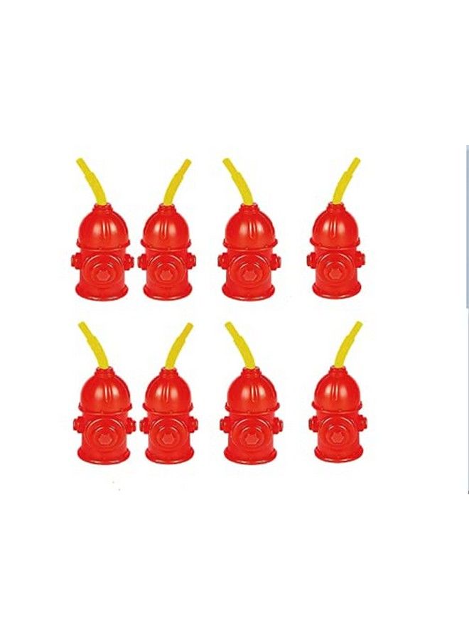Fun Express Straw Fire Hydrant Cups With Lids (Pack Of 8) Reusable 9 Oz, Red Plastic Fire Truck Party Supplies Cups And Firefighter Birthday Party Favors For Kids - Image 2
