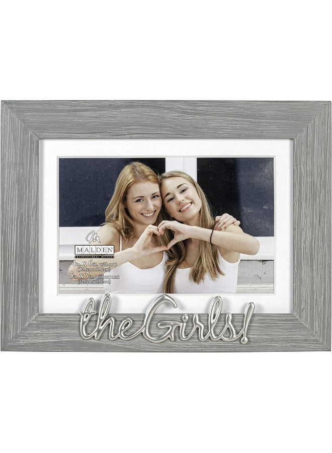 Malden International Designs 4x6 or 5x7 The Girls Distressed Expressions Picture Frame Silver Finish The Girls Word Attachment Gray Textured Wood Grain Finish MDF Frame White Beveled Mat - Image 5