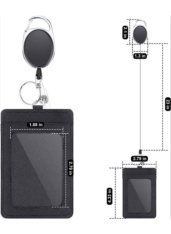 حاملات الشارات ، 2 حزمة من مقاطع بكرة قابلة للسحب للخدمة الشاقة مع مشبك بكرة حلقة تسلق ، بكرة شارة قابلة للسحب مطورة وحامل بطاقة هوية جلدية عمودية ، أسود - Image 3