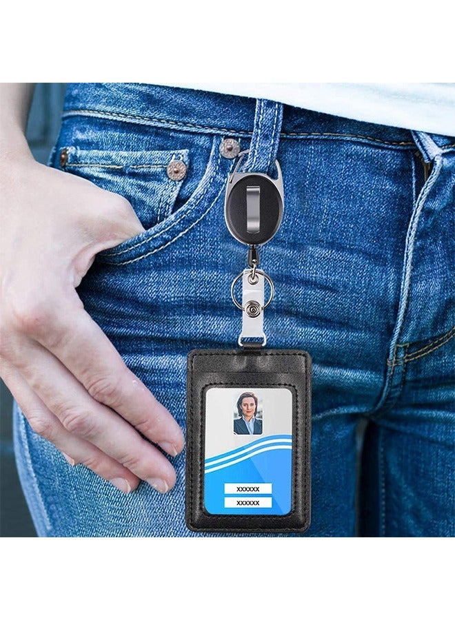 حاملات الشارات ، 2 حزمة من مقاطع بكرة قابلة للسحب للخدمة الشاقة مع مشبك بكرة حلقة تسلق ، بكرة شارة قابلة للسحب مطورة وحامل بطاقة هوية جلدية عمودية ، أسود - Image 4