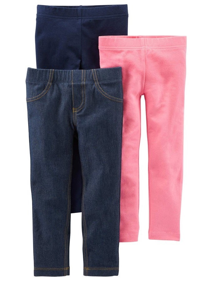 Simple Joys by Carter's Baby Girls' Leggings, Pack of 3, Navy/Pink/Denim, 3-6 Months - Image 1