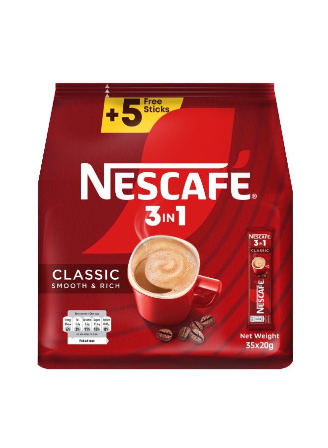 Nescafe 3 In 1 Classic Coffee Sachet Sticks 20grams Pack of 35 - Image 3