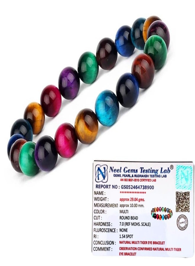 Gemaltic Healing Crystals Gemstones Round Beads Stone Crystal Stretch Bracelets Unisex (10MM, Multicolour Tiger Eye) - Image 1