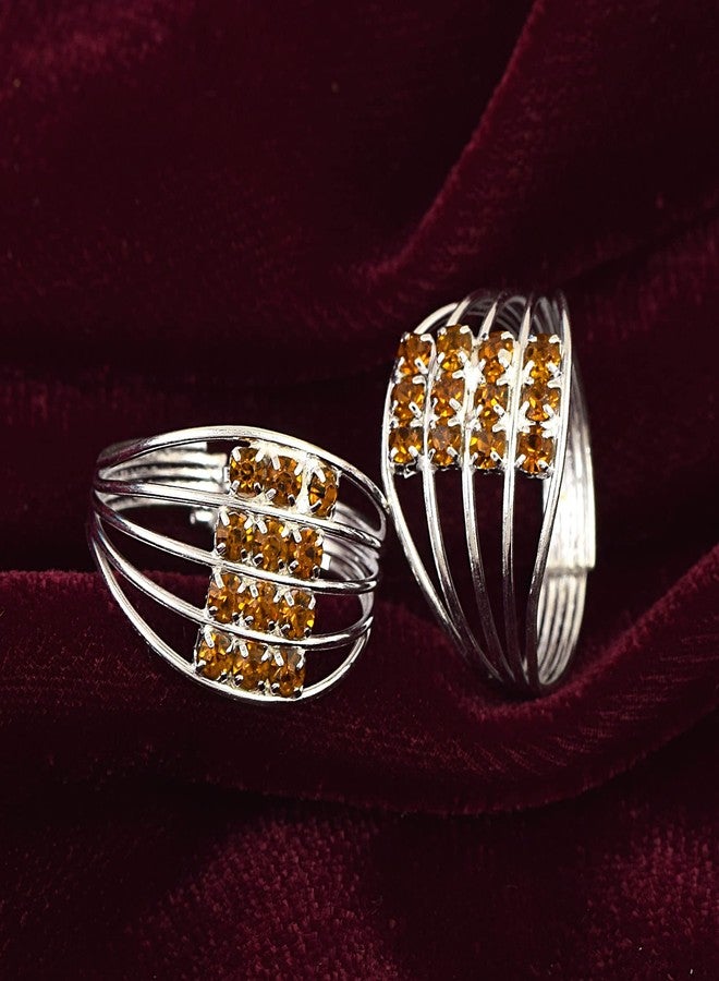 Memoir Silverplated Golden CZ Multi-strand Fashion Big Toering Women Bichiya (TRRM6609) - Image 5