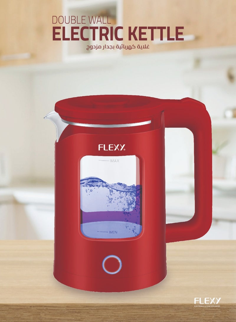 FLEXY 1.5 Liter 1360W Electric Kettle Glass Water Boiler | Double Crystal Walls  Auto Shut-Off | Instant Water Heater And Tea Maker | Boil-Dry Protection 360° Swivel Base | Cool Handle - Image 2