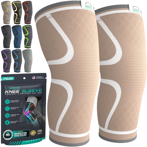 Modvel Compression Knee Brace for Women Men 2 Pack Knee Brace for Women Running Knee Pain Knee Support Compression Sleeve Workout Sports Knee Braces for Meniscus Tear ACL Arthritis Pain Relief - Image 1