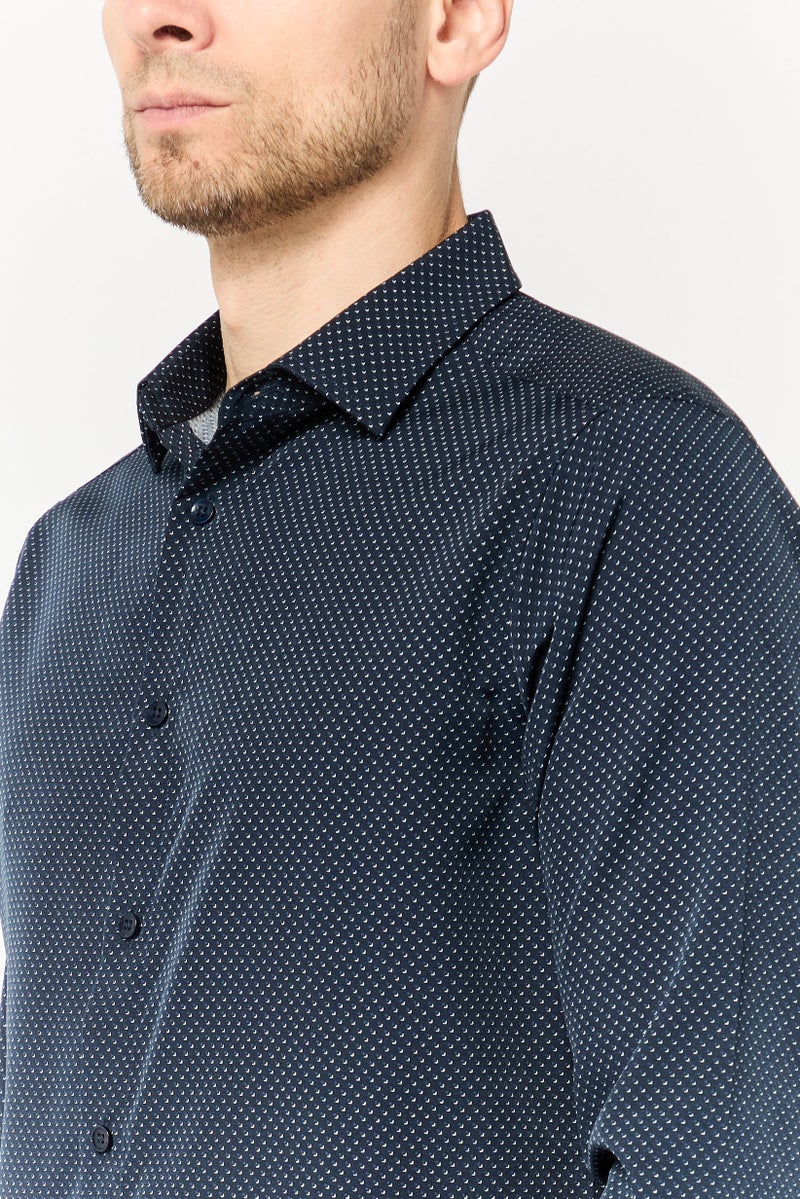Scotch & Soda Men Modern Fit Allover Print Long Sleeves Dress Shirt, Navy - Image 3