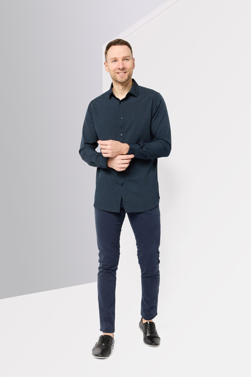 Scotch & Soda Men Modern Fit Allover Print Long Sleeves Dress Shirt, Navy - Image 2