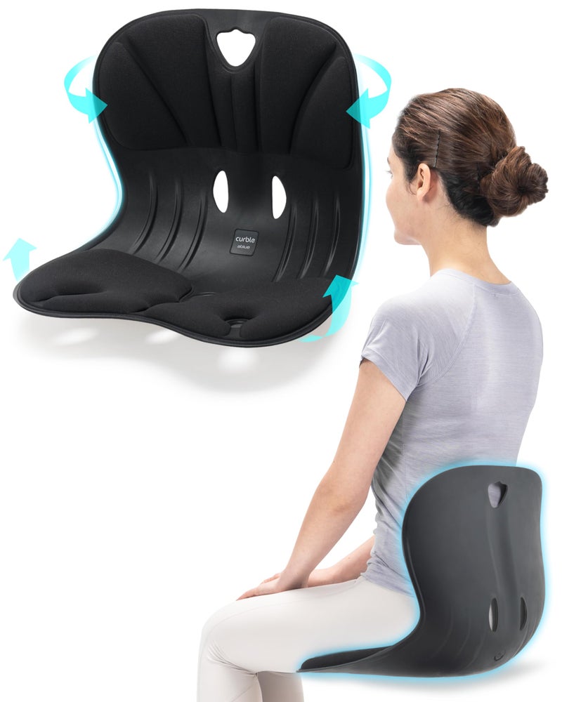 Curble WiderStandard Wide  Ergonomic Lower Back Support Lumbar Support Back Posture Corrector for Low Back Pain Relief Perfect for Home Office Desk Chair and Floor Seat Patented Black